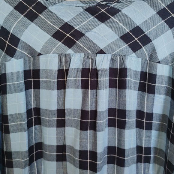 Blue Plaid Peasant-Style Shirt - Picture 7 of 11